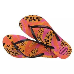 HAVAIANAS SLIM SUMMER FRUITS BANANA PRINT FLIP FLOPS PINK FLUX WOMENS 9/10 NWOT